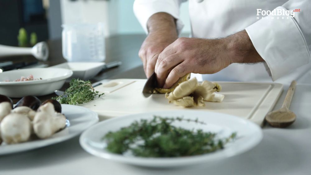 marvin chopping the assortment of mushrooms from FoodBlog Marvin's Five