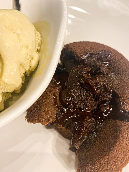 Chocolate Fondant with a side of ice-cream from Pierre's