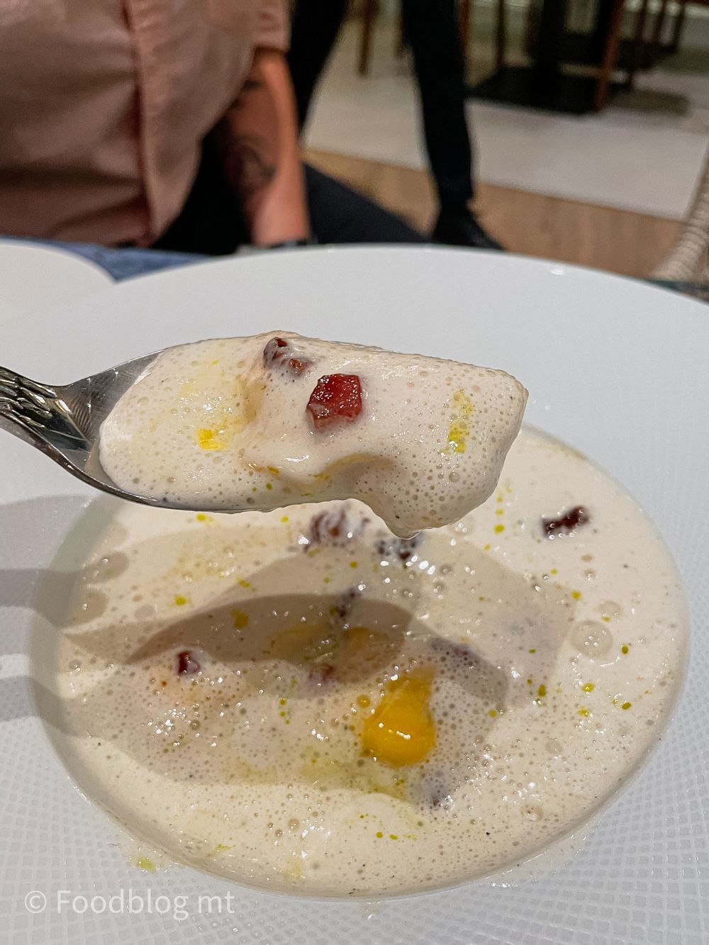 Pecorino agnolotti, guanciale and truffle emulsion a Seed