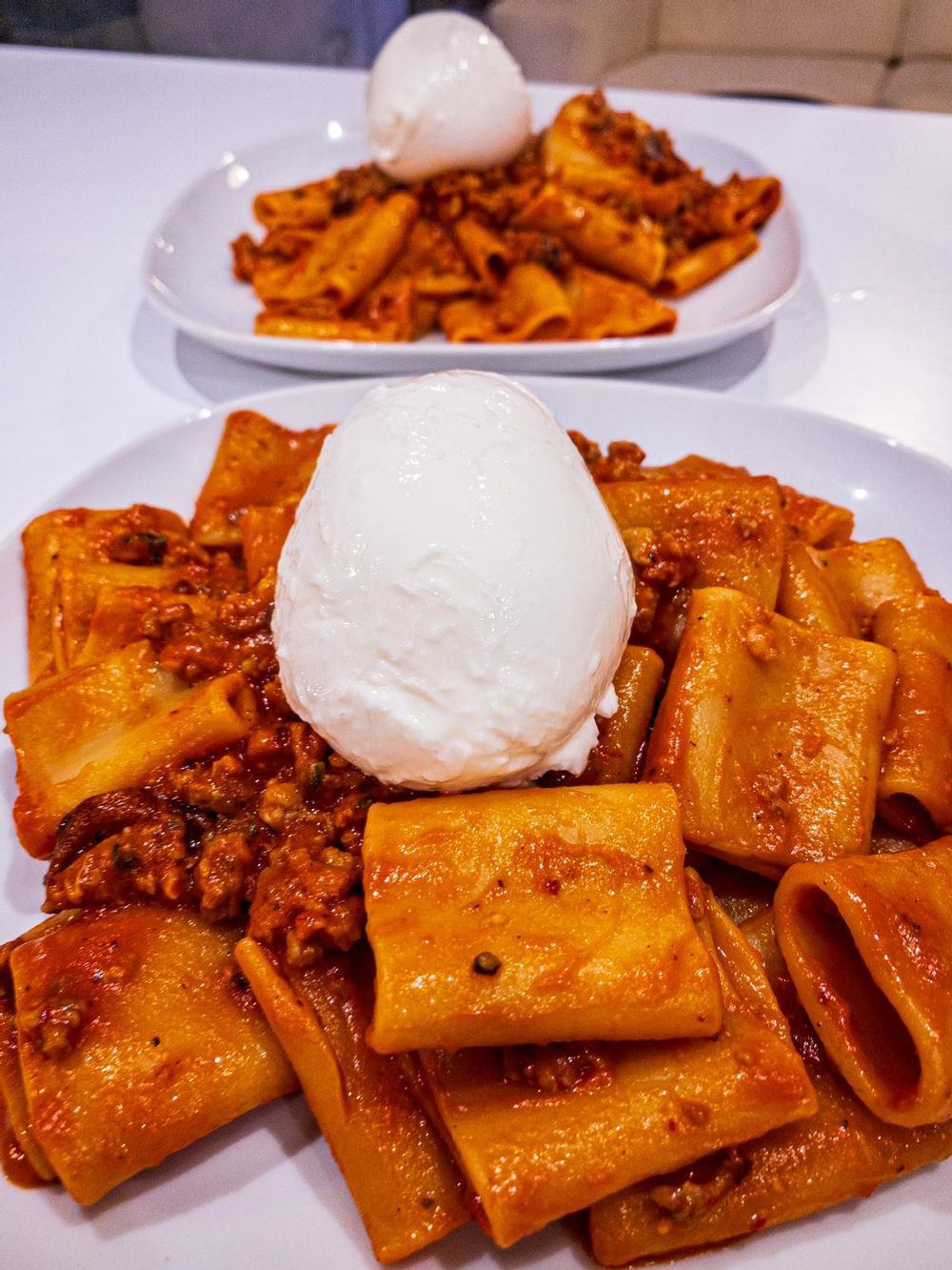 Paccheri with Maltese Sausage, Guanciale and Burrata