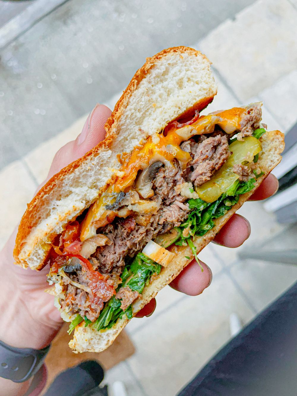 Stanjata Burger served at Stanjata Cafe in Valley Road, Birkirkara, Malta.