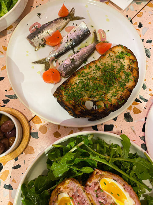 Hand filleted cured sardines on crusty bread from barbajean malta