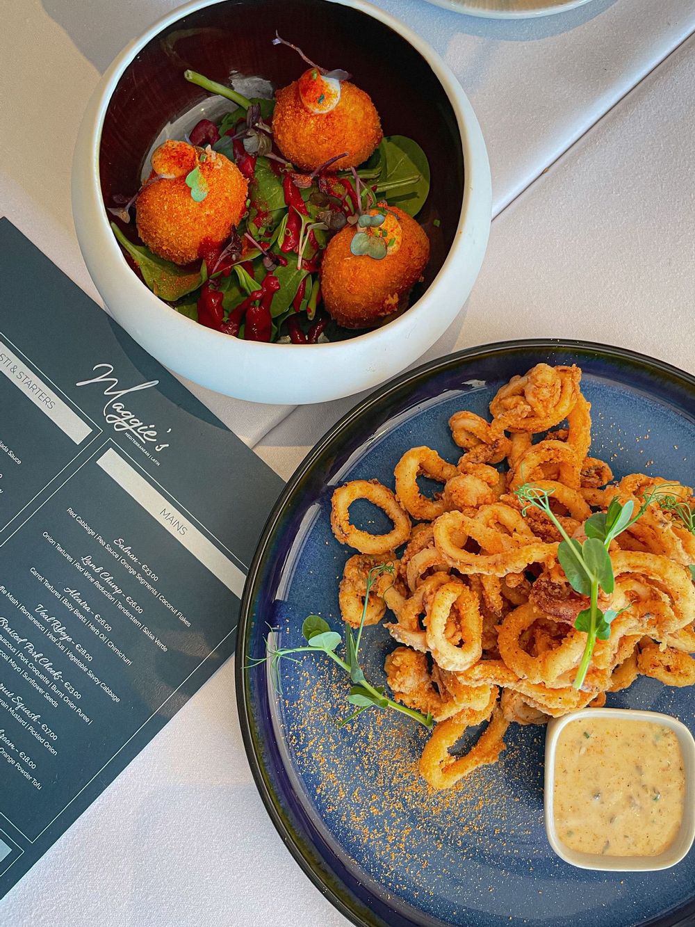 The Smoked Applewood Croquettes and the Fried Calamari.