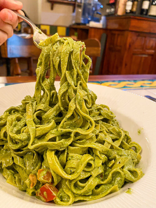 Fettucine with pesto di trapani from La Cuccagna in Amery Street, Sliema