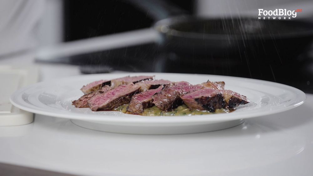 Season finished steak on the stilton sauce from FoodBlog Marvin's Five