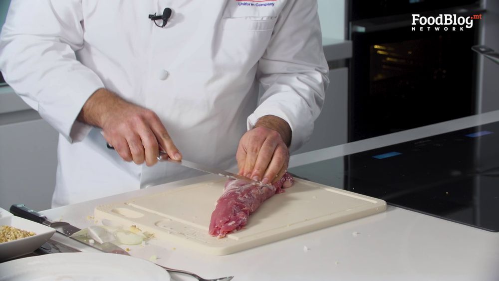 Marvin Gauci trimming a pork fillet for the perfect sear on FoodBlog's Marvin's Five