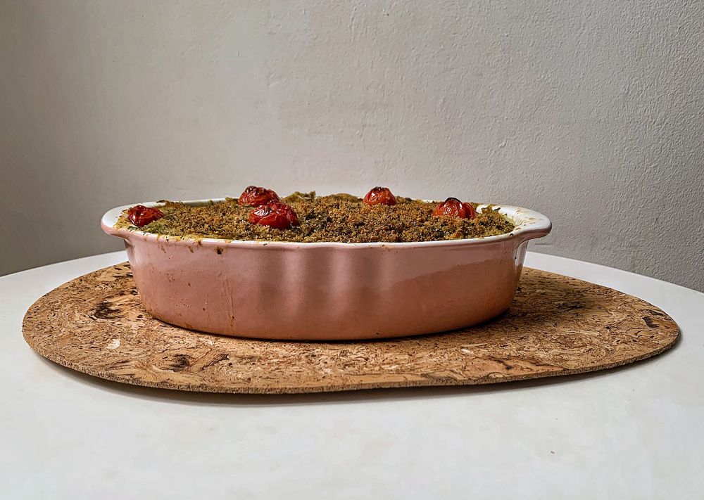 The tiella straight out of the oven  with a beautiful golden brown colour