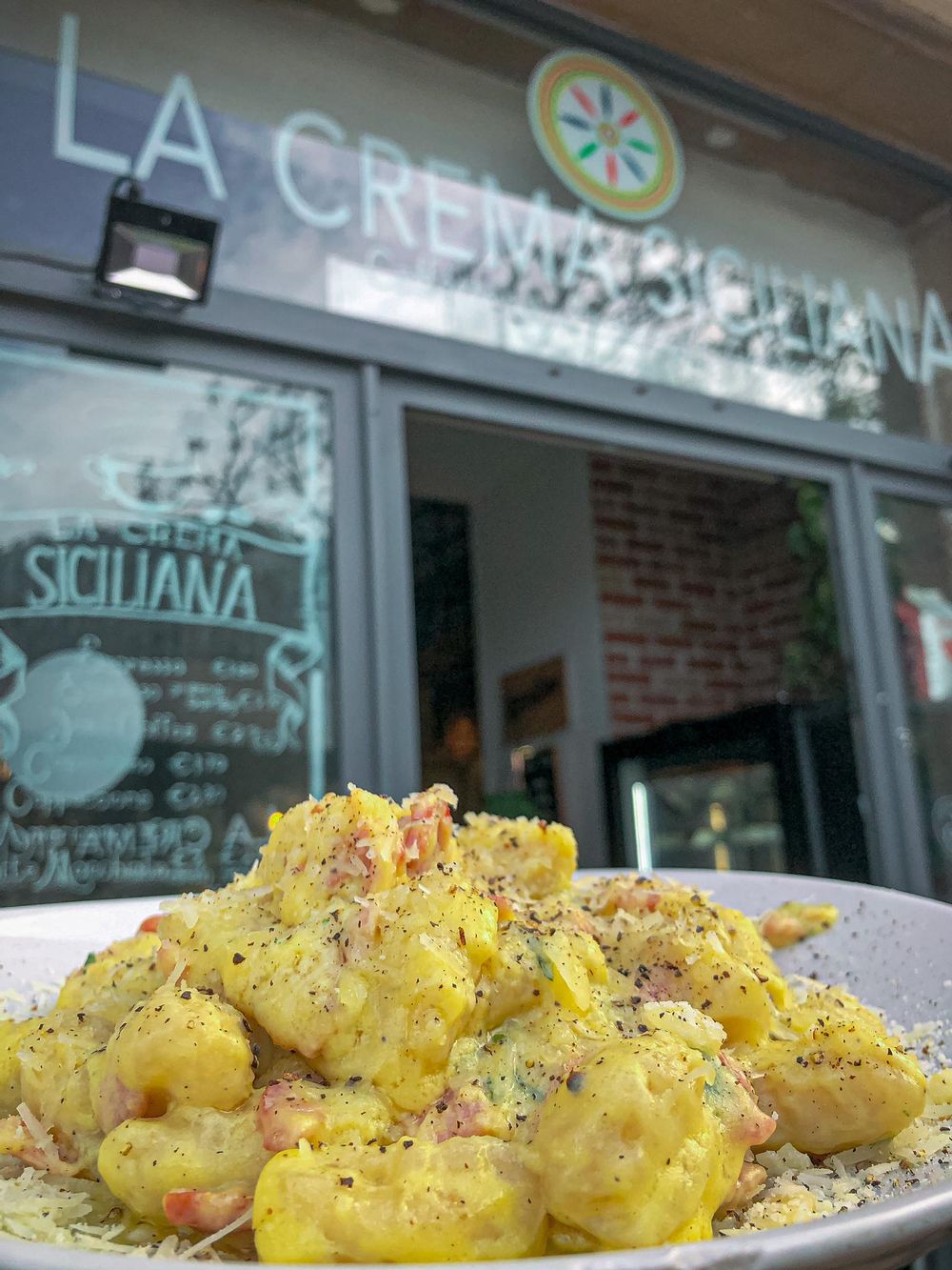 Beautiful Carbonara Gnocchi from La Crema Siciliana