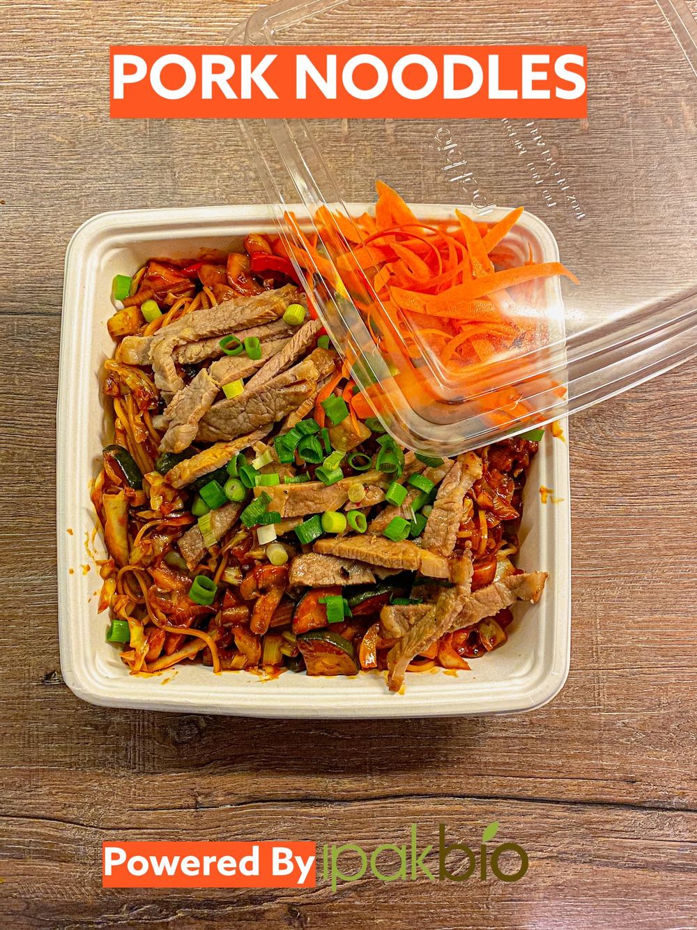 Pork Noodles in an Inserv IPAK Bio box.