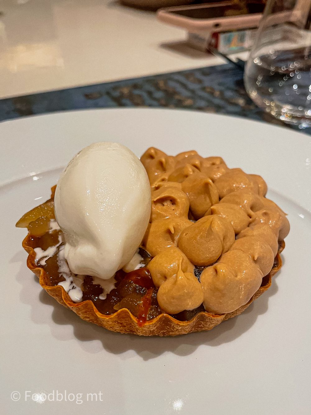 Apple, caramel, thyme tart with fior di latte ice-cream at Seed