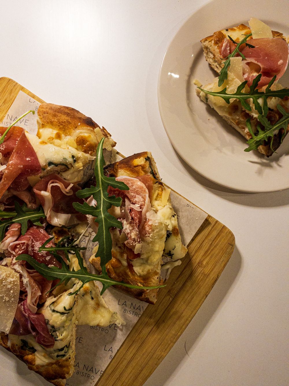parma and pecorino focaccia with a small piece of focaccia on the side from la nave restaurant qawra malta