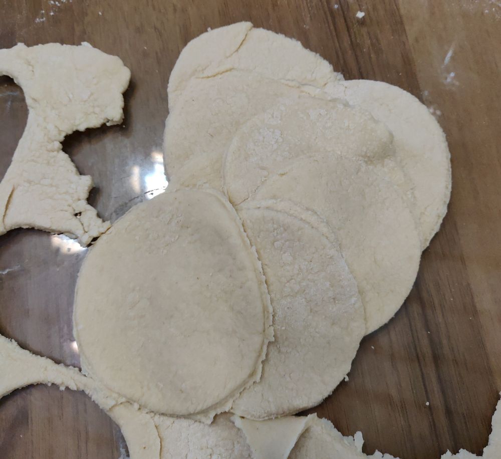 Ravioli dough in circles.
