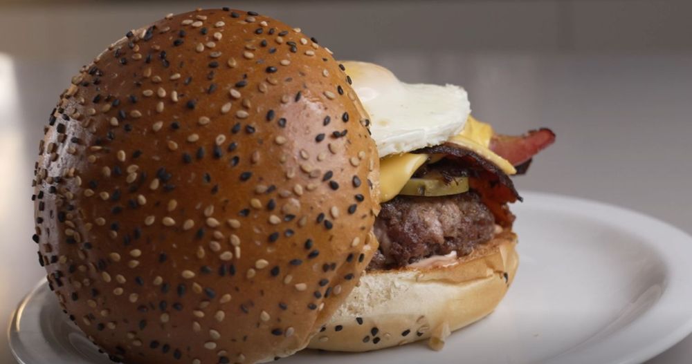 Bajd u Bacon burger by Chef Stephen La Rosa for FoodBlog Network's Gourmet Fast Food shot at Fino kitchen.