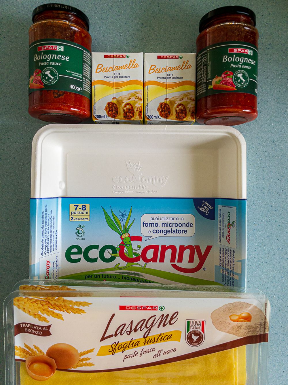 Ingredients for lasagne from SPAR supermarket