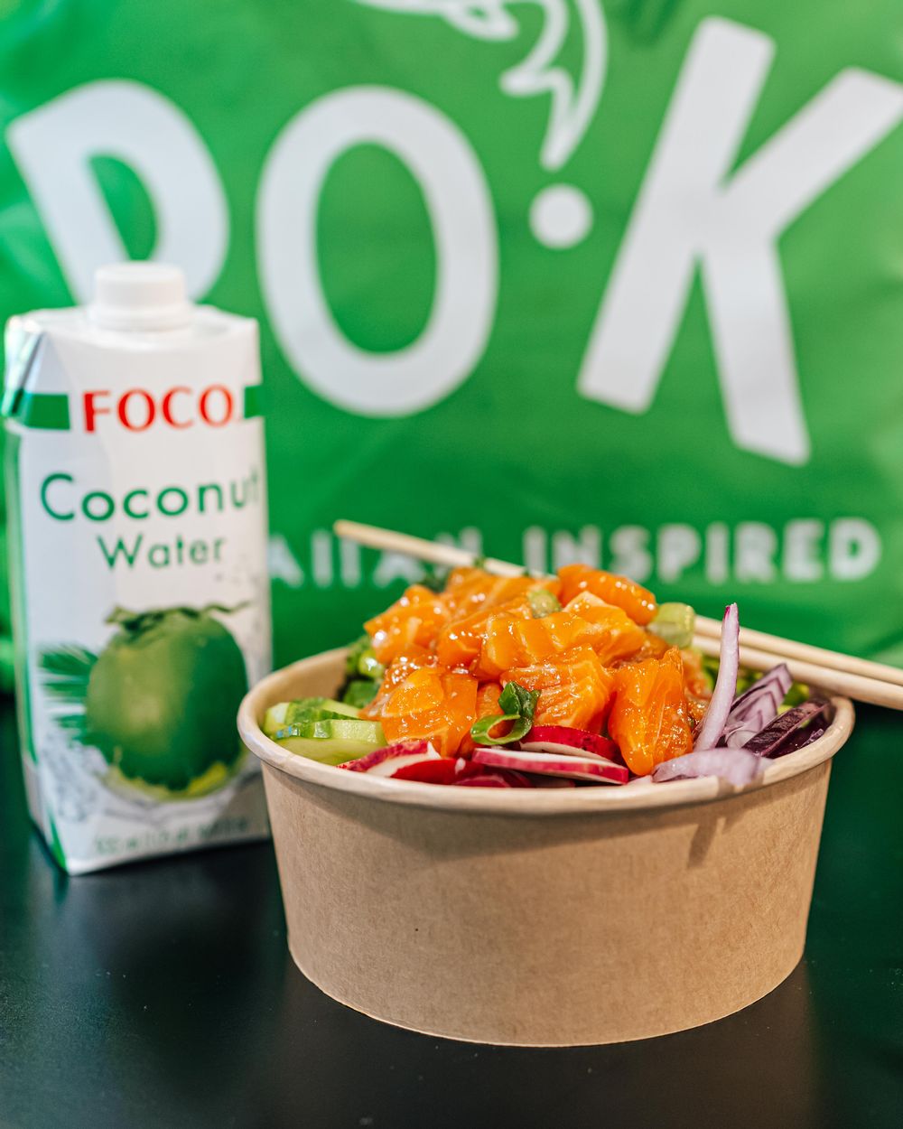 Delivery of Salmon Poke Bowl and Coconut Water at PO-K, The Plaza Sliema