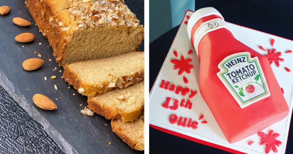 Image of dry cake and image of ketchup cake