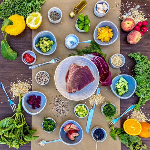 A beautiful spread of all the ingredients needed to make the tuna tartar