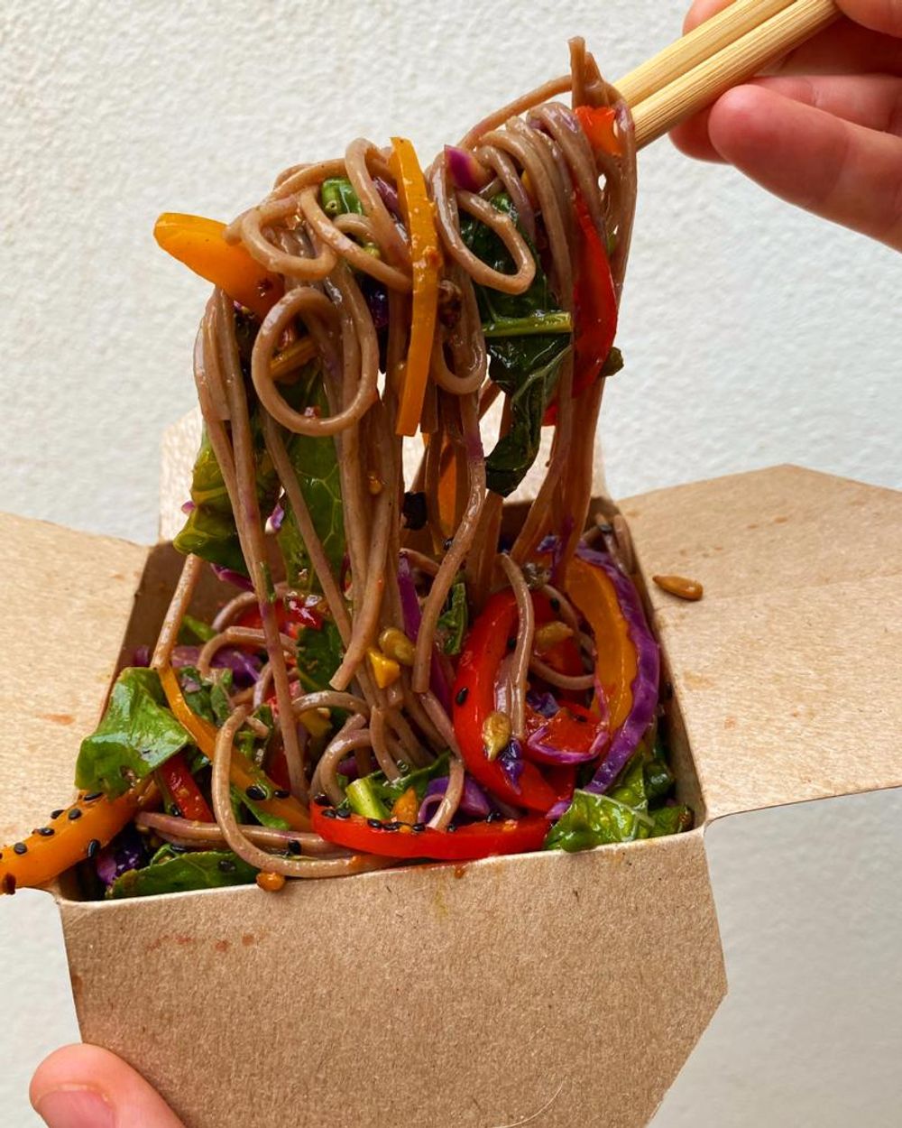 Stir fried noodles in take away packaging
