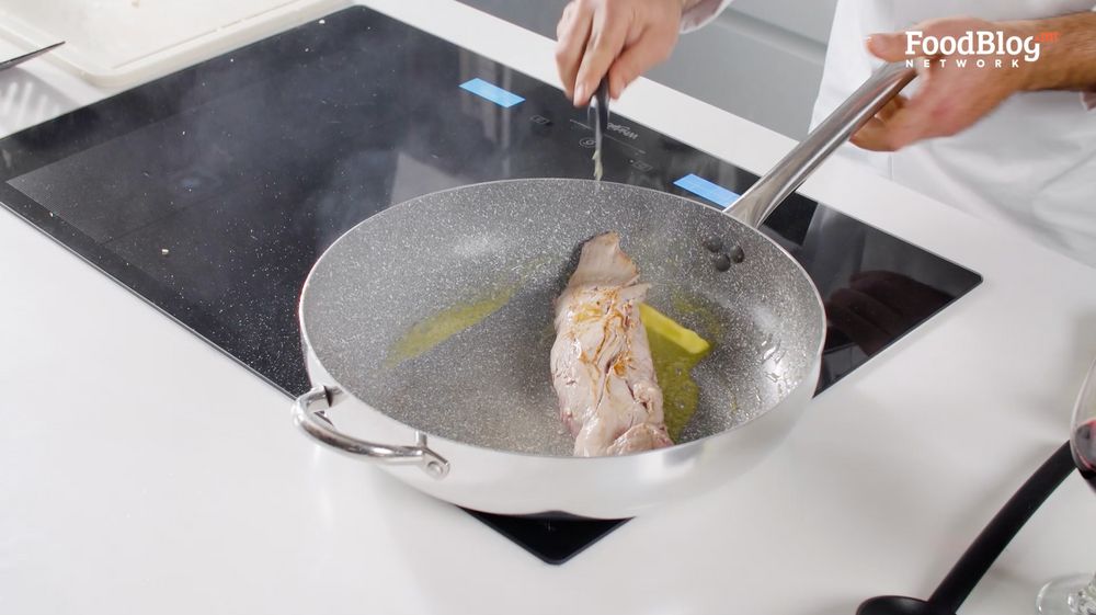 pork fillet frying in pan with a knob of butter for more flavour on FoodBlog's Marvin's Five