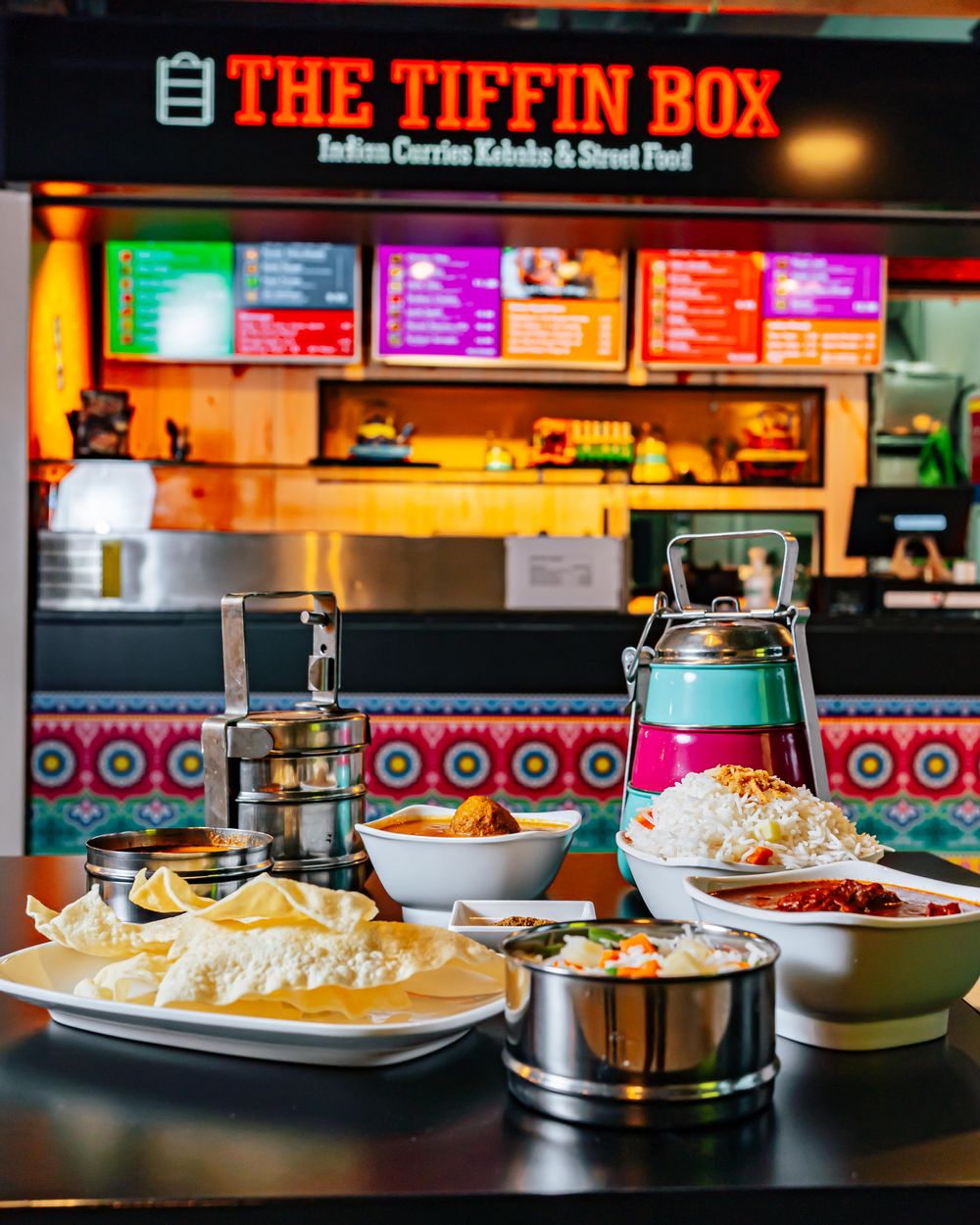 The colourful facade of  Indian retaurant The Tiffin Box at The Plaza in Sliema.